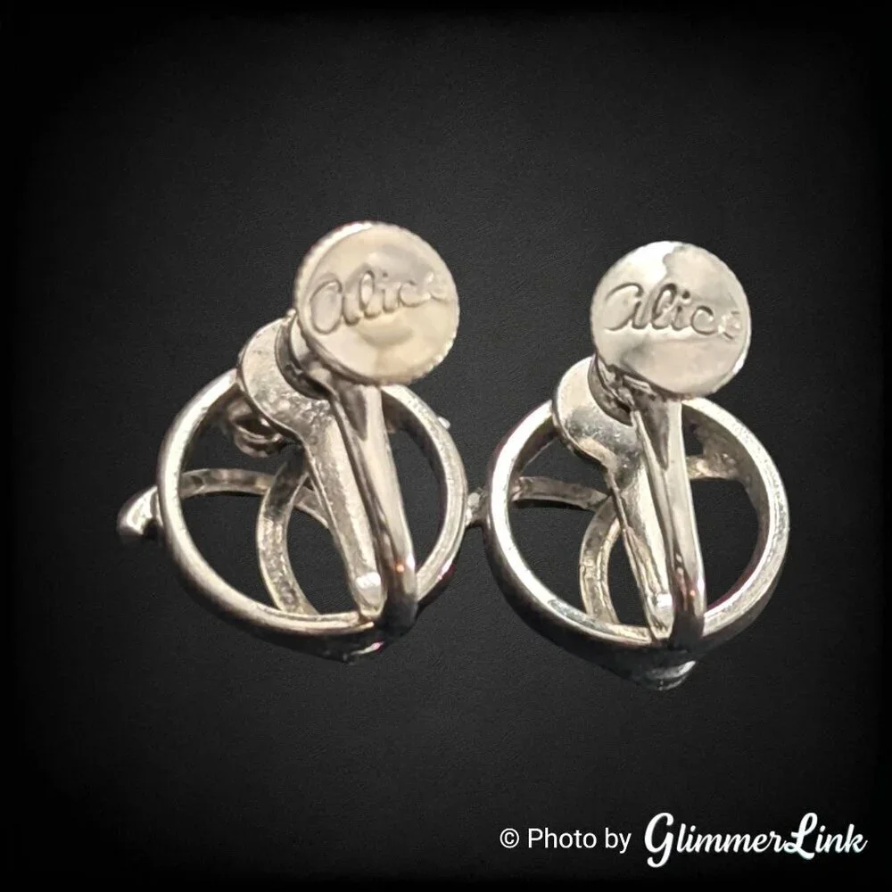 Vintage 1950s Alice Silver Tone Modernist Screw Back Earrings Signed